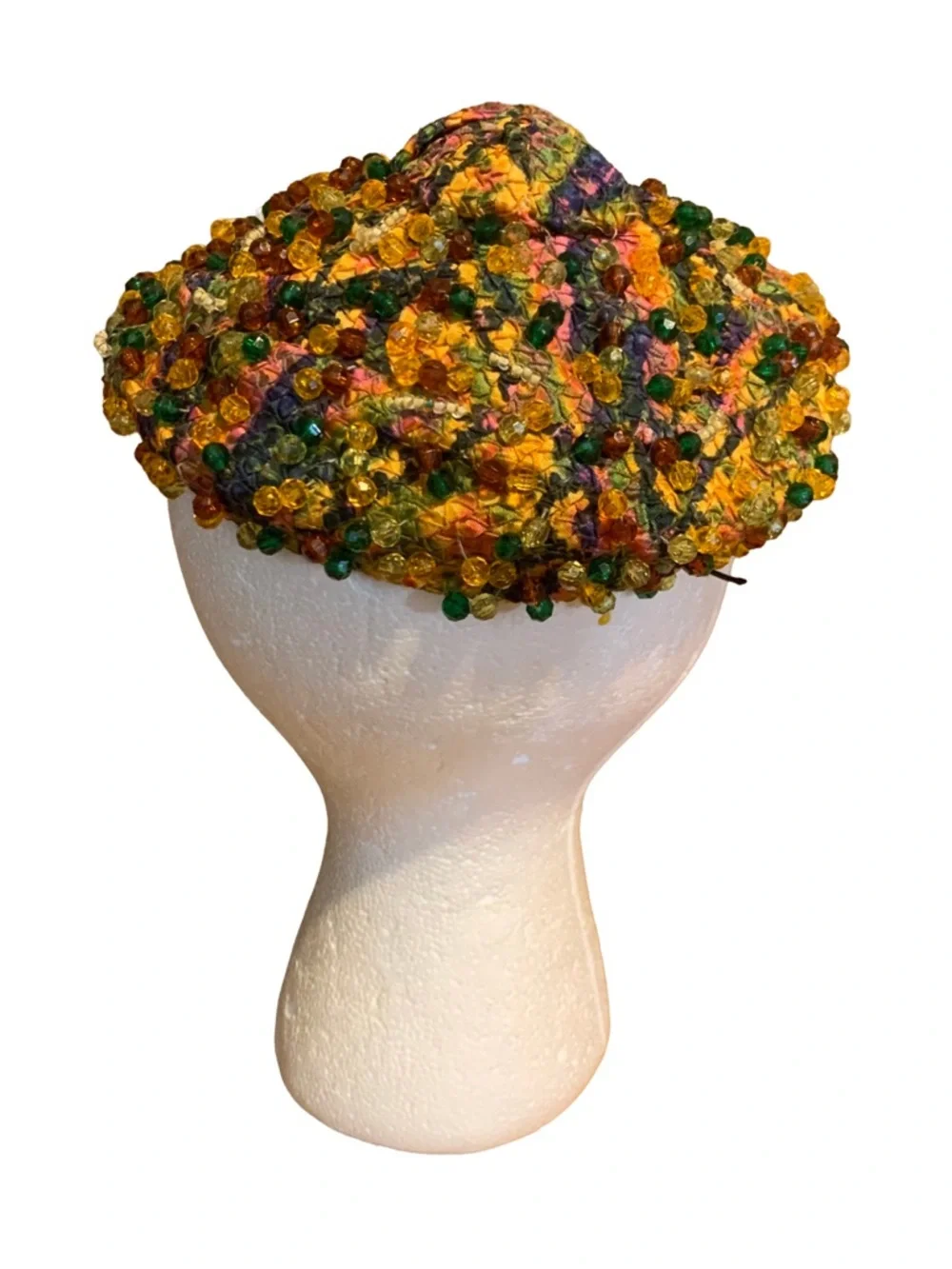 VINTAGE CIRCA 1960'S DANCINGER MULTI COLOR BEADED BEANIE STYLE HAT - Picture 5 of 12